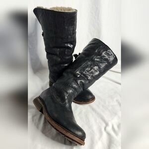 FRYE Valerie Shearling Pull On Tall Leather Boot 8.5 BLACK 3475007